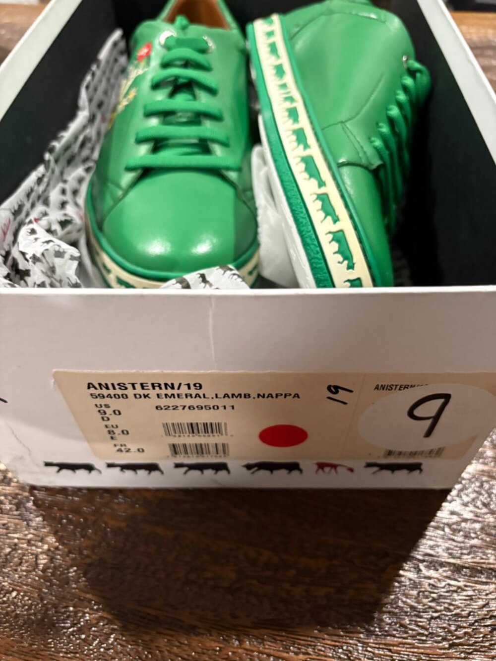 BALLY Switzerland Anistern 19 Animal Leather Low Top Sneakers Emerald Green US 9 - Picture 5 of 5